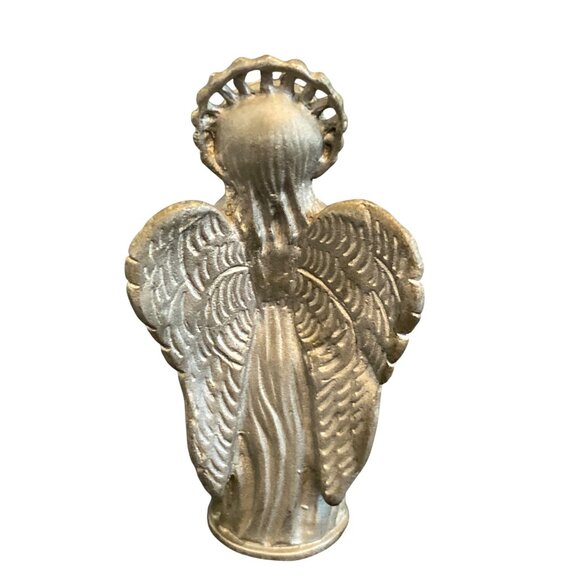 VTG Pewter Angel Standing Figurine Wings Halo Praying Holy Statue Silver - Picture 3 of 7